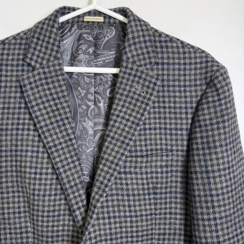 JOE Joseph Abboud Blazer Mens 40R Grey Blue Houndstooth Wool Slim Fit Sport Coat